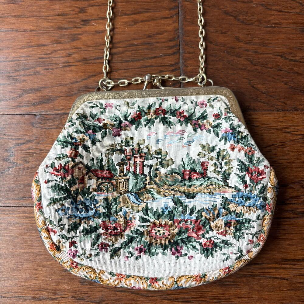 Vintage Walborg Tapestry Purse Chain Strap Evening Bag Hong Kong Floral